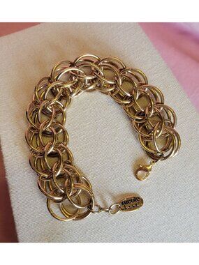 Nicole Miller Gold Tone Chunky Ring Bulky Wrap Bracelet B1A